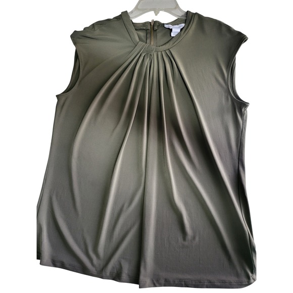 Liz Claiborne Olive Green Cap Sleeve Twisted Neck Zipper Back Top Women's Size L - Picture 4 of 6